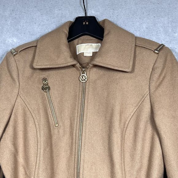 Michael Kors Coat Size 6 Camel Brown Wool Blended Zipper Belted Jacket - Picture 2 of 15